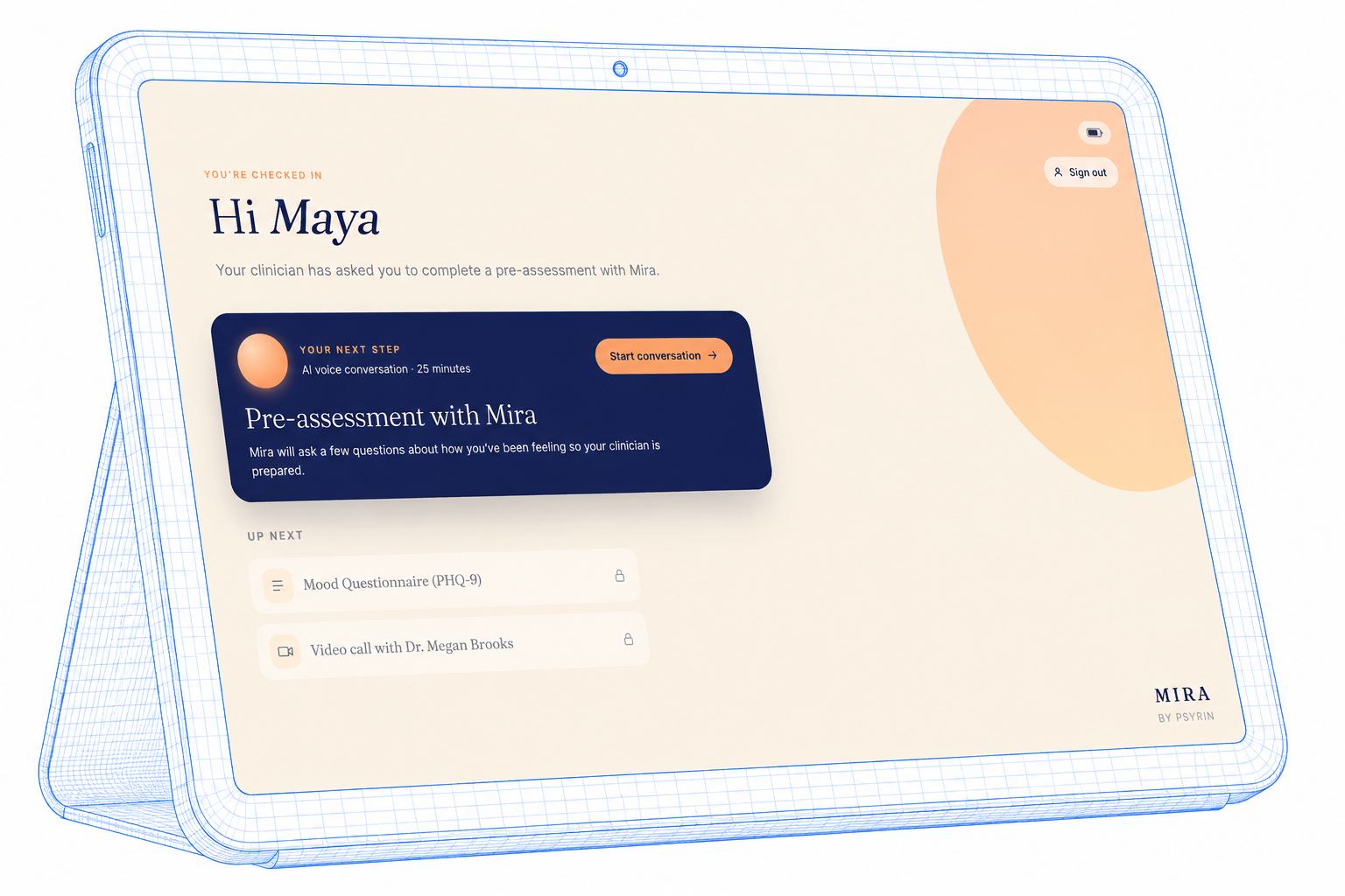 Mira pre-assessment on tablet